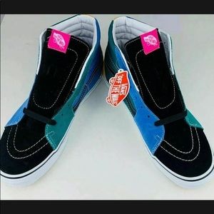 Vans Off The Wall Mens Skate Shoes Black Blue Color Block Lace Up Mid US 9 New